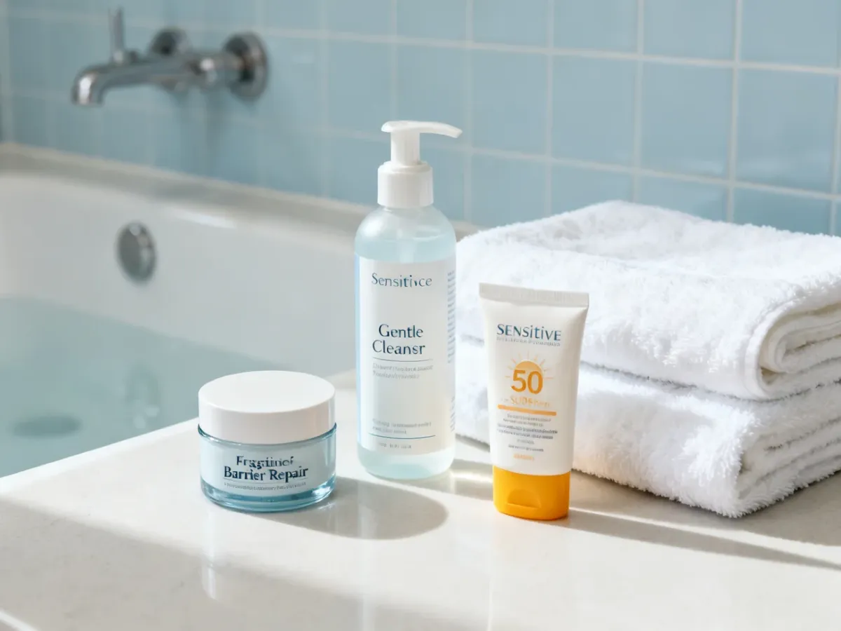 Minimalist skincare products for calming and repairing skin after a peel