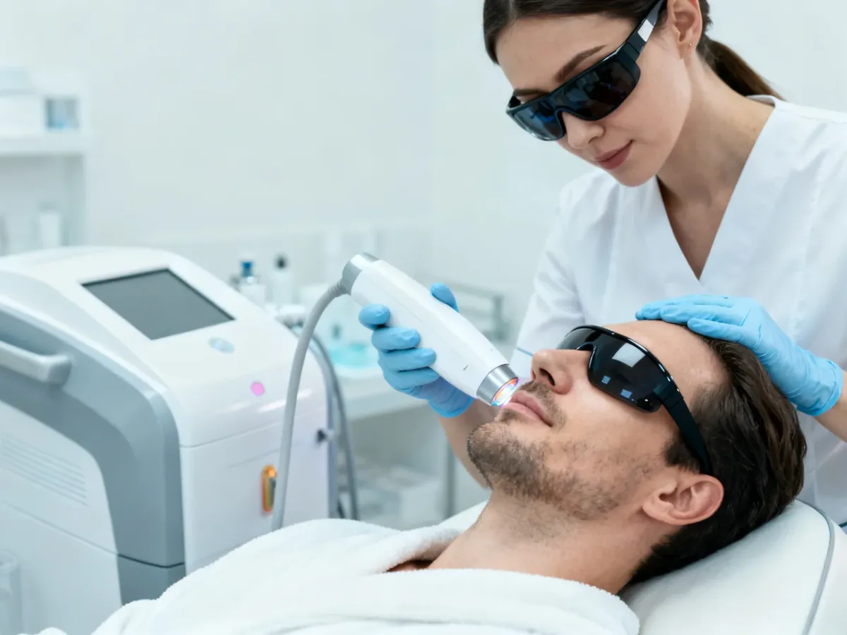 Zabieg IPL na twarz wykonywany w gabinecie dermatologicznym