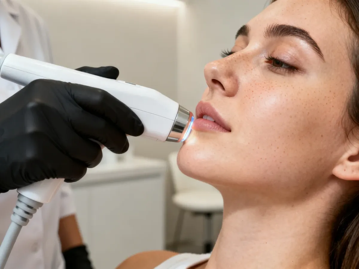 Zabieg IPL na powierzchowne przebarwienia policzka w gabinecie dermatologicznym