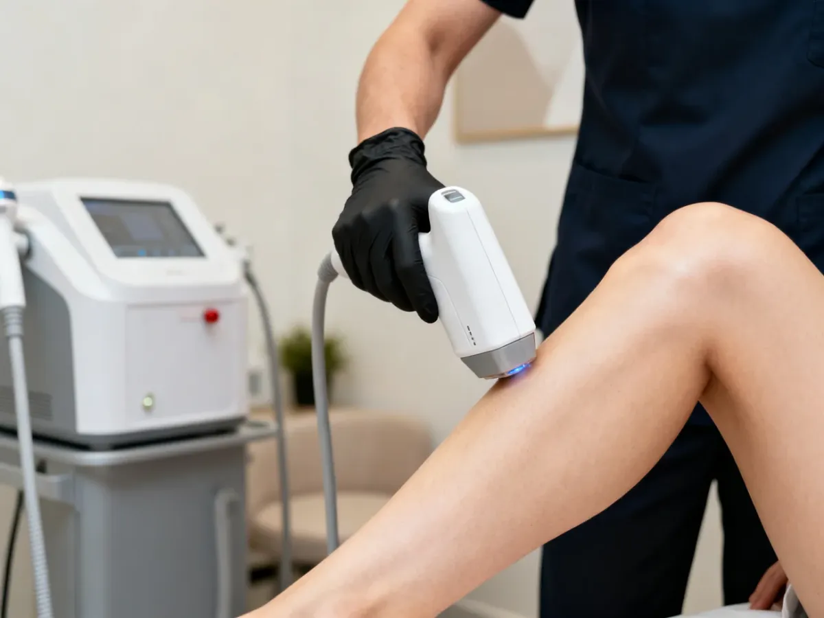 Zabieg depilacji laserowej nogi w klinice dermatologicznej