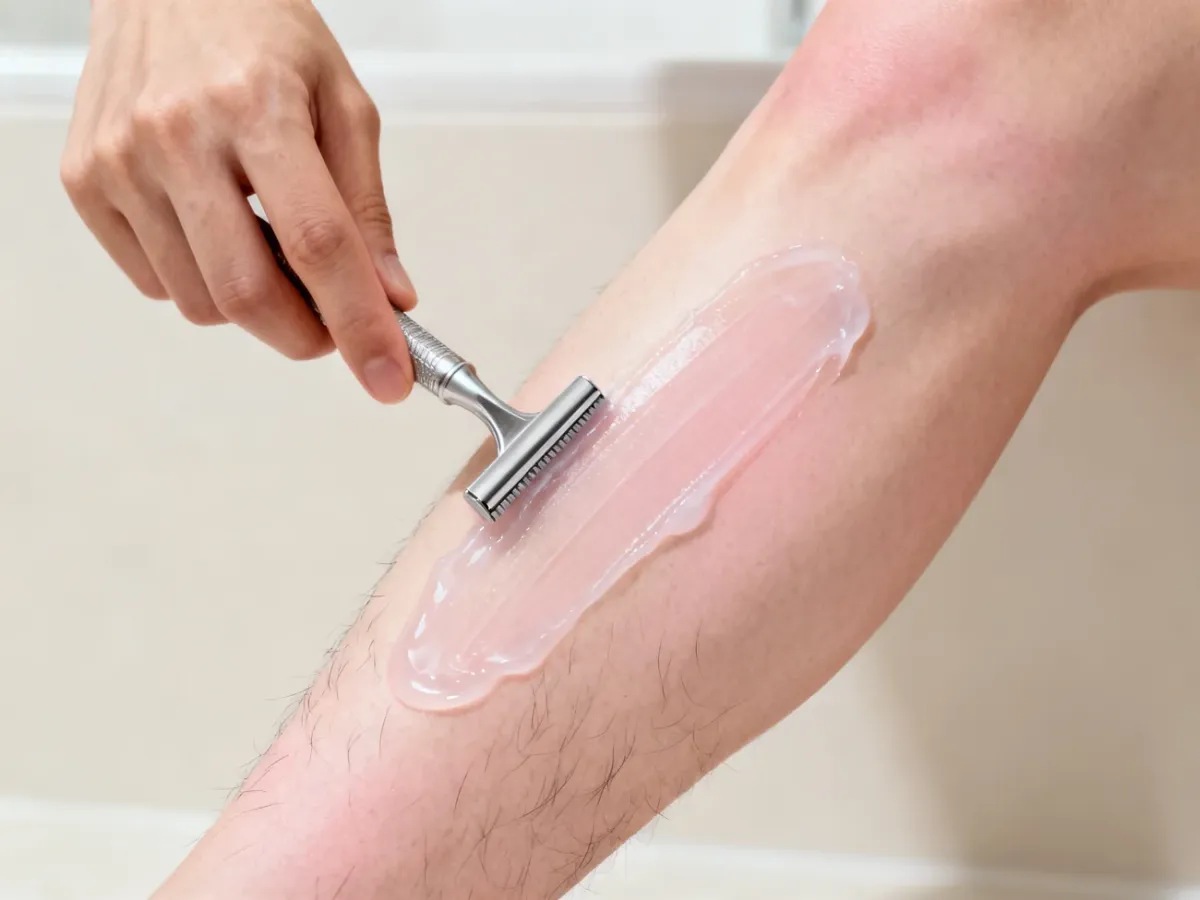 Delikatne golenie nogi maszynką przed depilacją laserową
