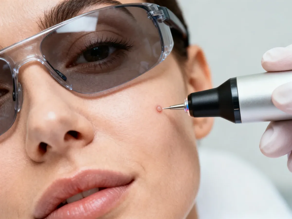 Dermatolog precyzyjnie usuwa prosaka za pomocą lasera