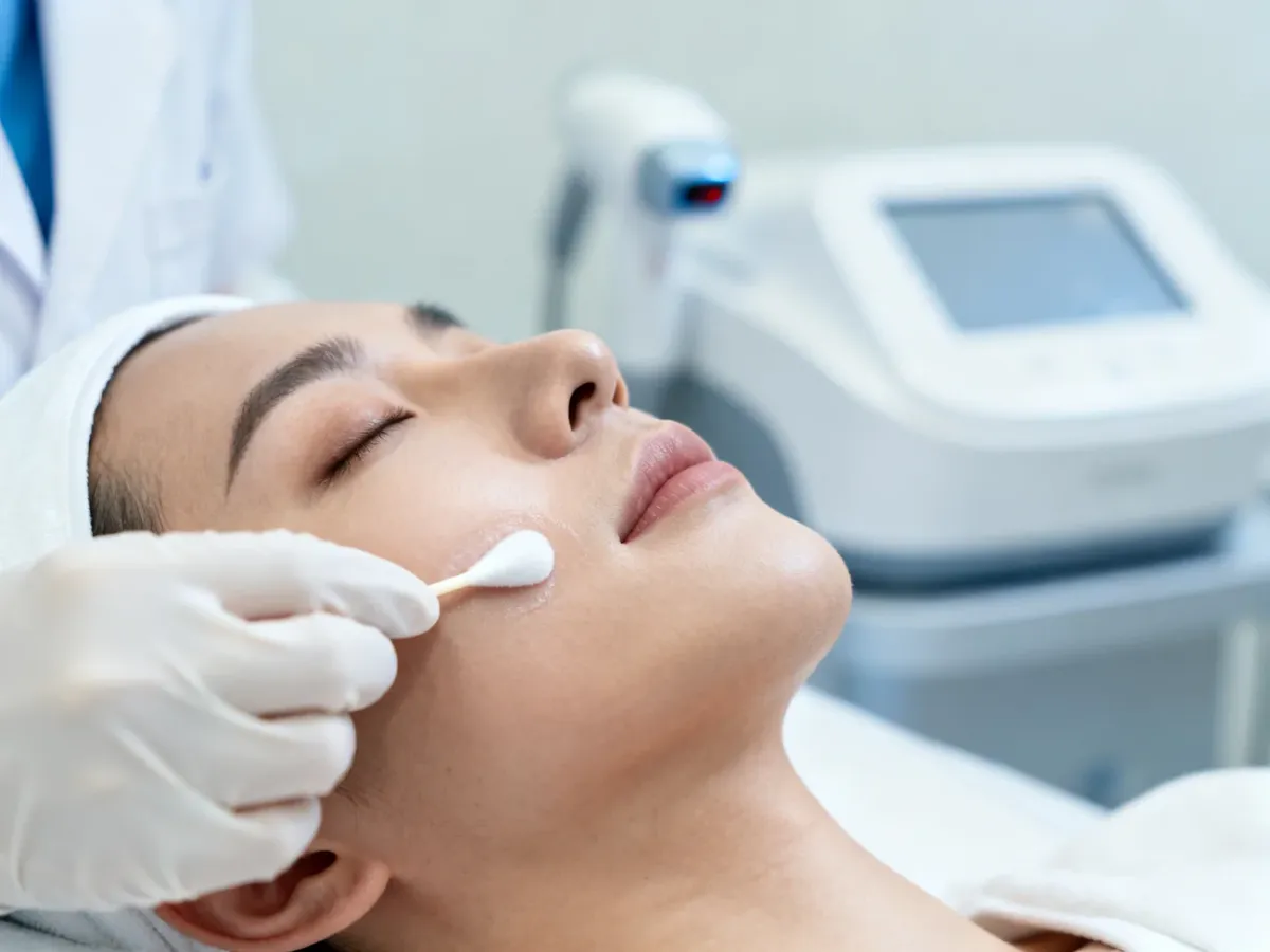 Dermatologist preparing a patient for fractional CO2 laser treatment