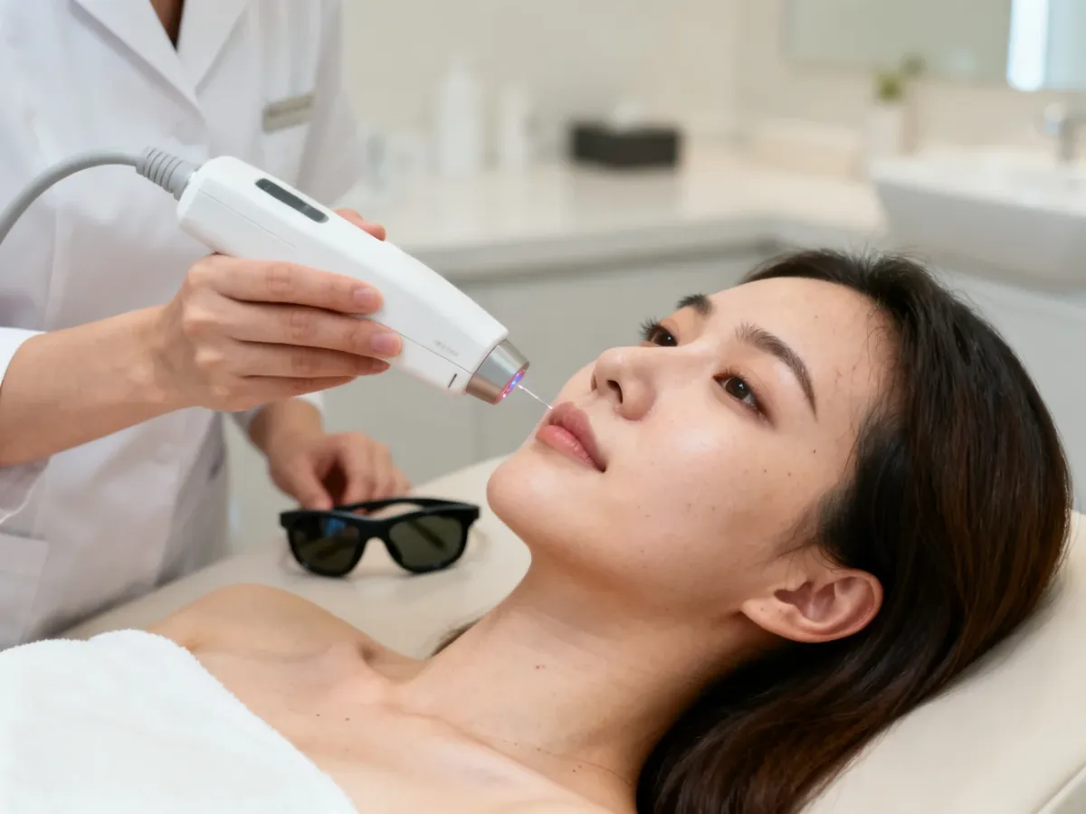Zabieg laserowego zamykania drobnych naczynek na twarzy w gabinecie dermatologicznym