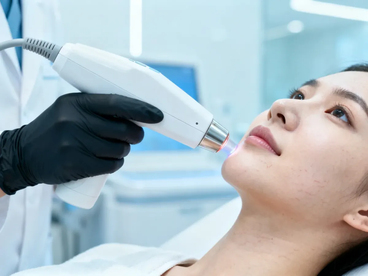 Laserowe usuwanie naczynek na policzku w gabinecie dermatologicznym